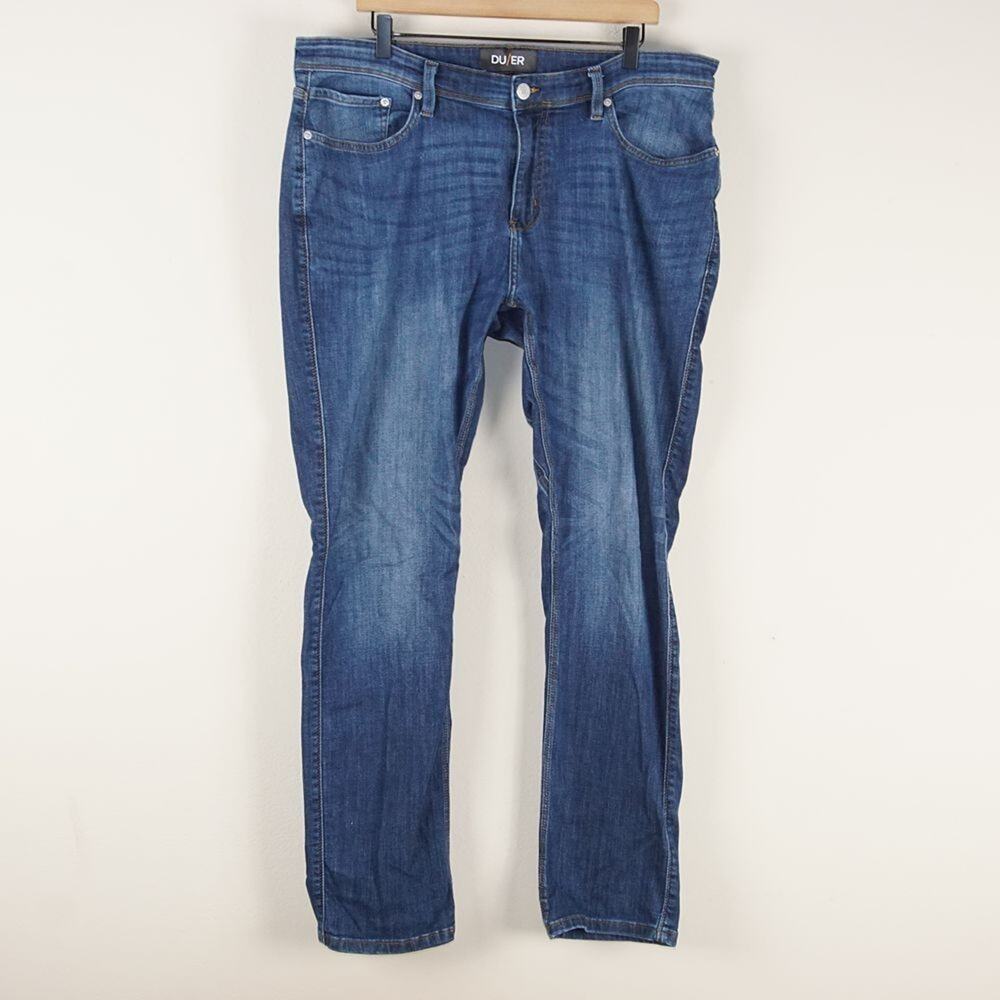 DUER L2X Performance Denim Relaxed Taper Blue Jeans Mens Sz 38 x 32